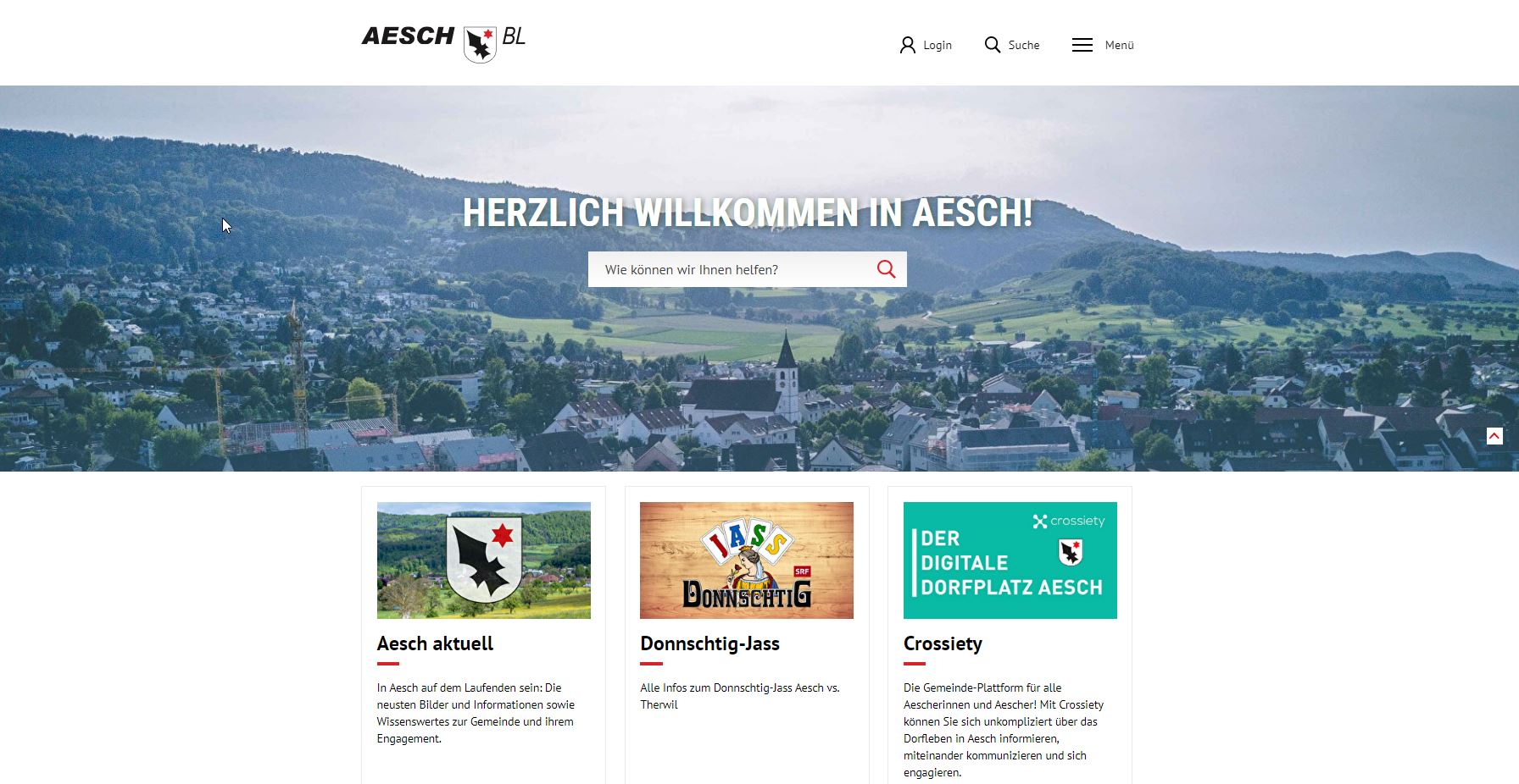 Blick auf die Homepage der Gemeinde Aesch (BL).